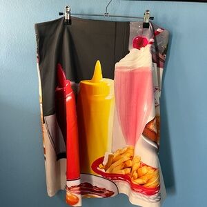 Novelty Diner-Print A-Line Skirt in Black, Pink, Yellow, Red